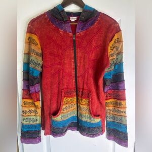 Greater Good Network Boho Hippie Multicolor  Zip Up Hoodie Size S/M